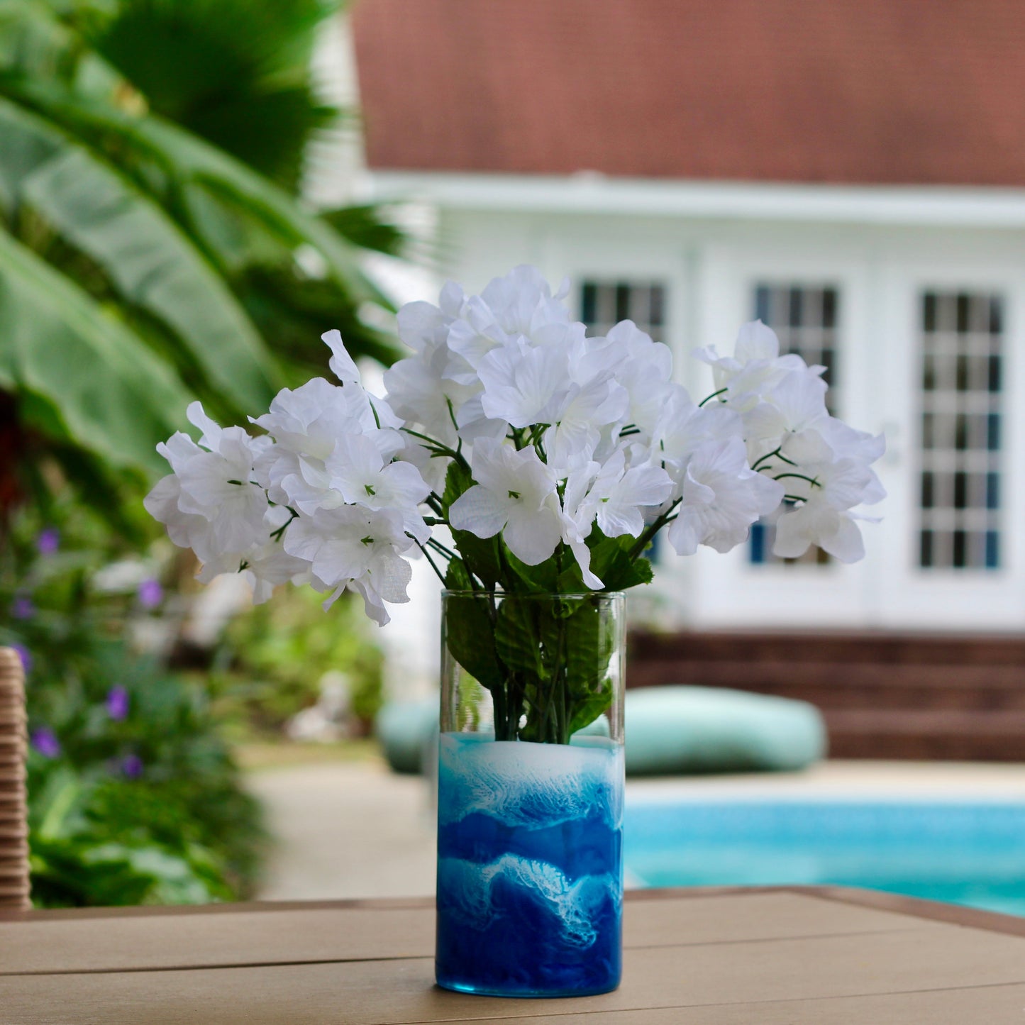 Handcrafted Glass Vase with Resin Waves