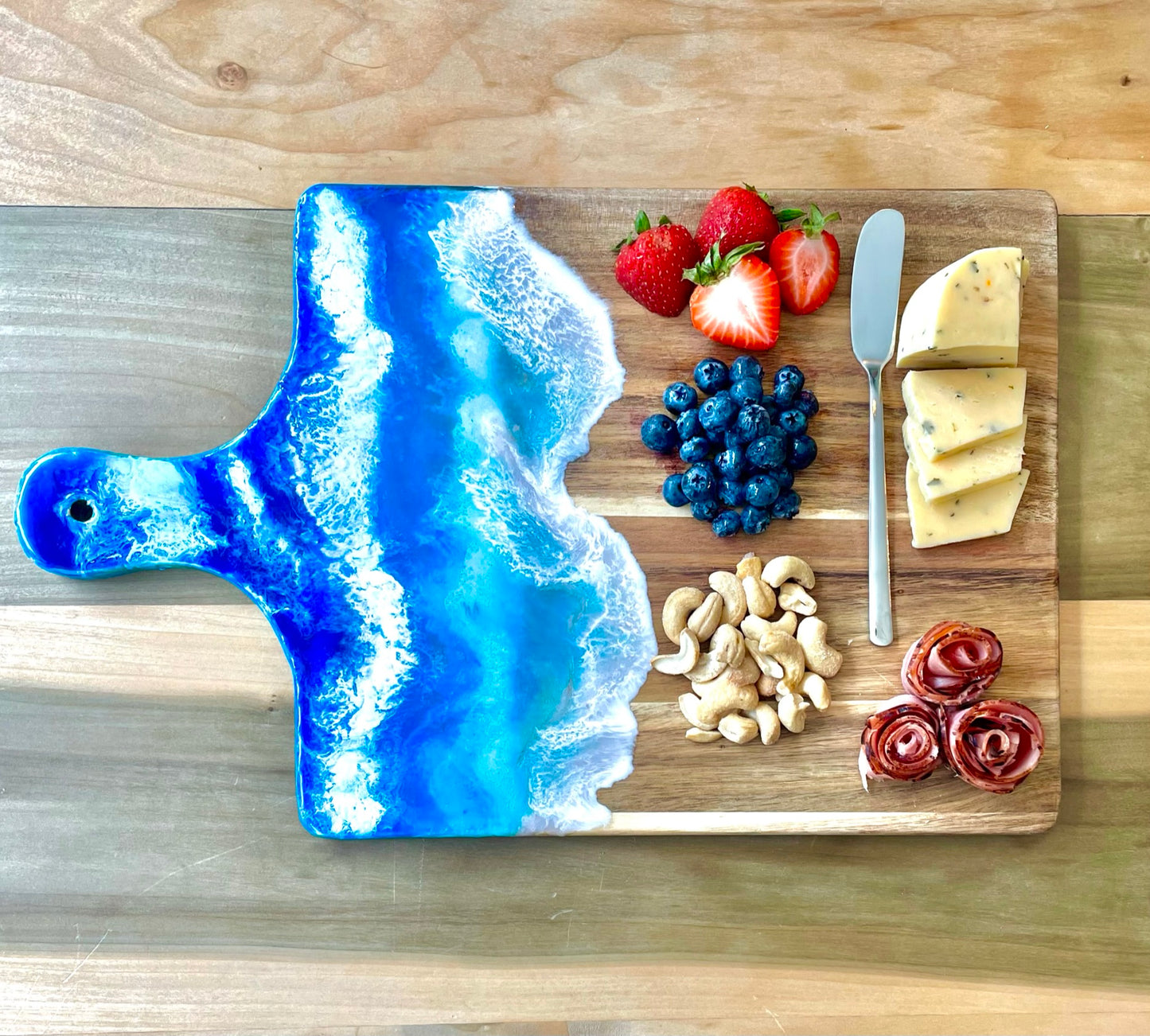 Beach Inspired Charcuterie Board with Hand Poured Resin Waves - Charleston, SC