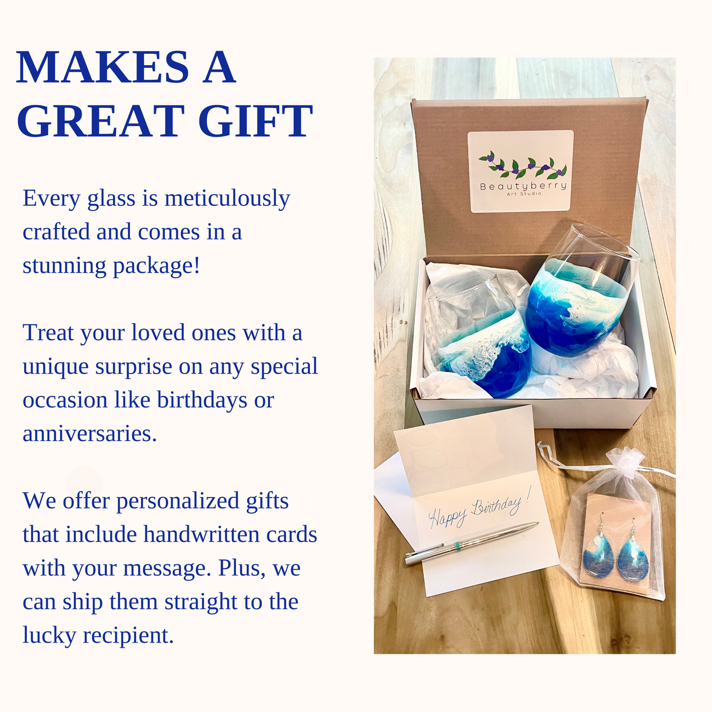 Pair Of Ocean Inspired Wine Glasses with Hand Poured Resin Waves