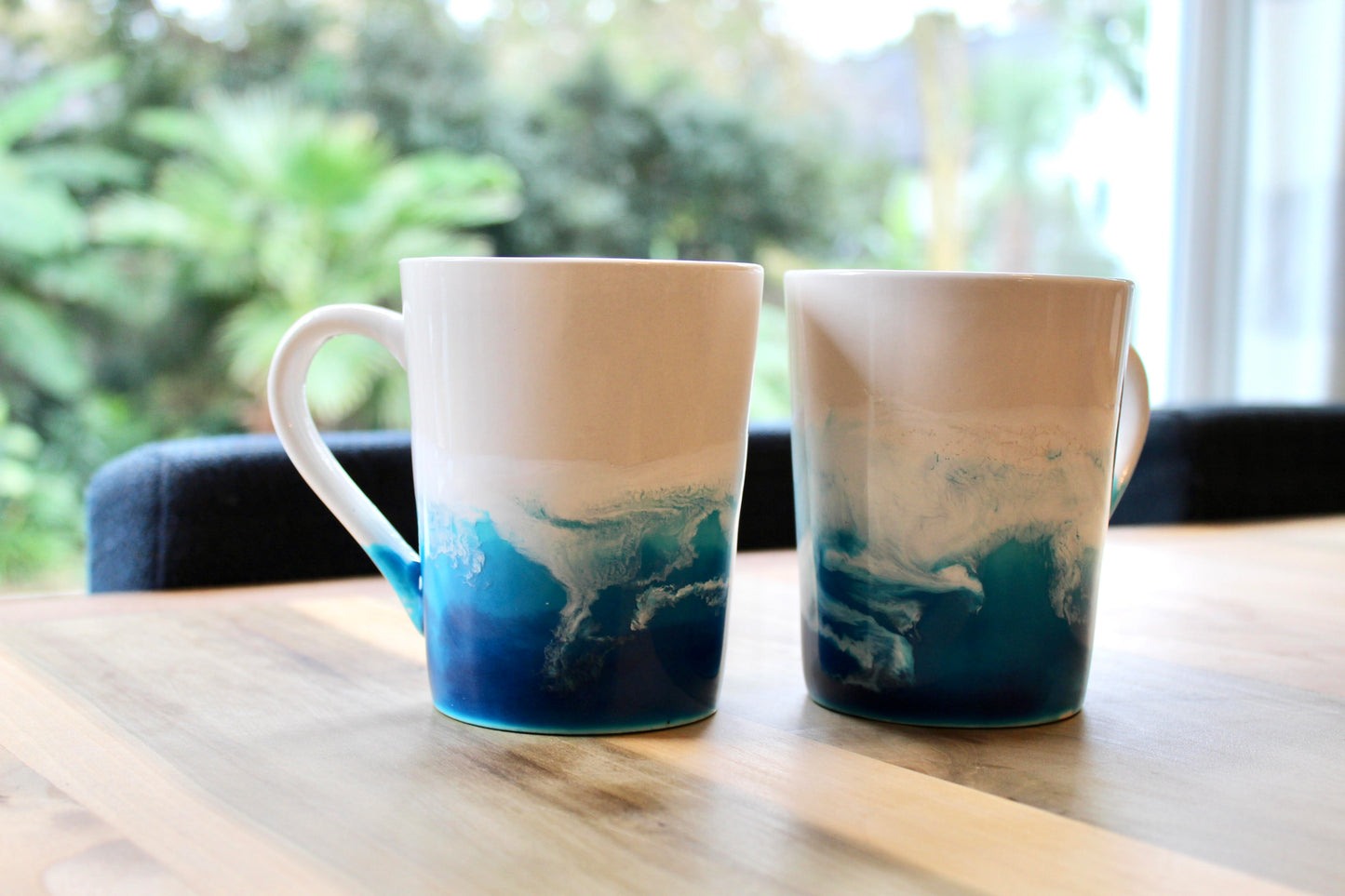 Pair of Ocean Wave Inspired Ceramic Mugs - White