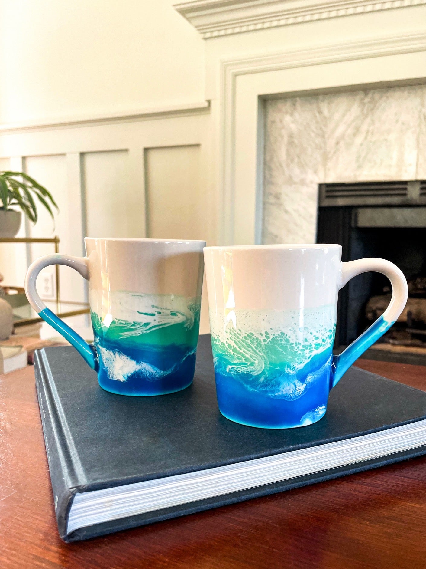 Pair of Ocean Wave Inspired Ceramic Mugs - White